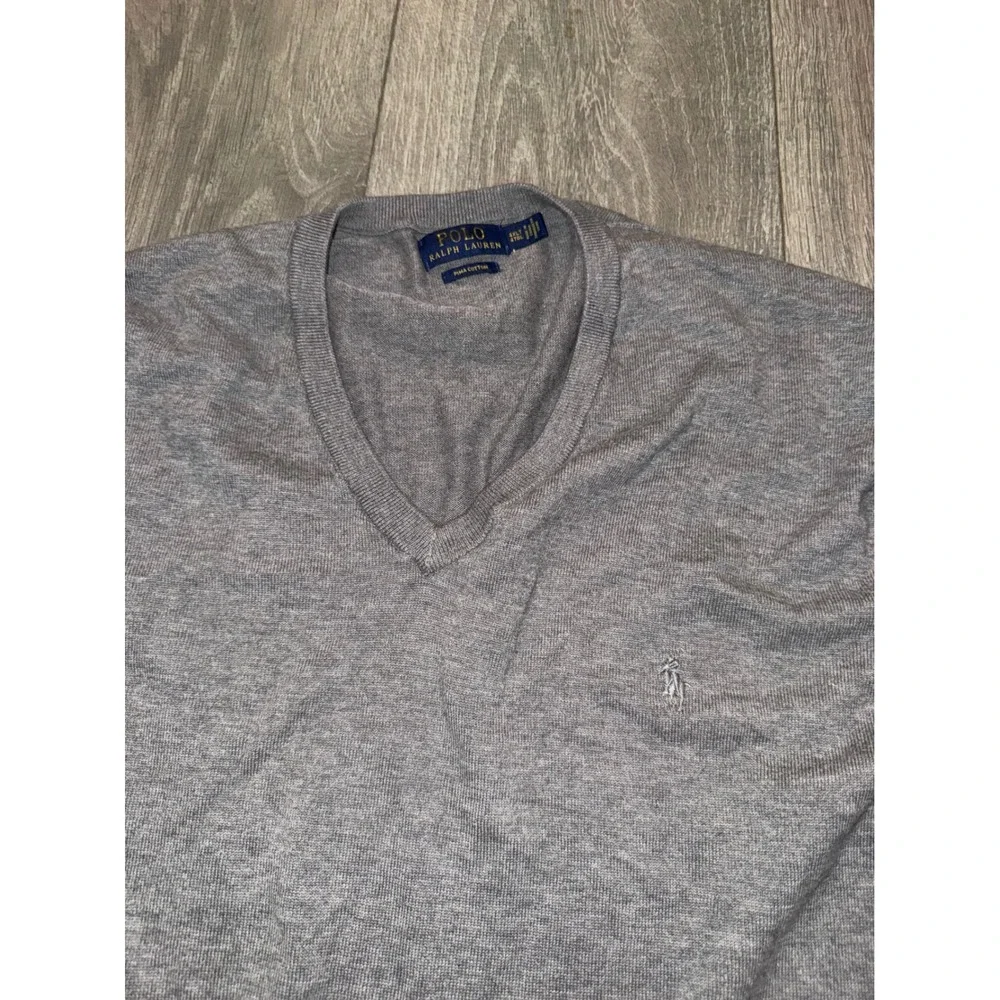 Polo Ralph Lauren Mens 4XLT Grey Pima Cotton V-Neck Sweater Big & Tall Logo